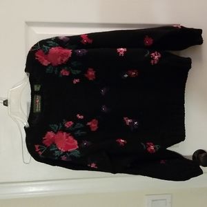 Black with Pink Flowers Sweater